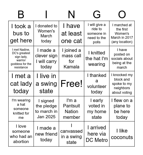 Women's March 2024 Bingo Card Bingo Card