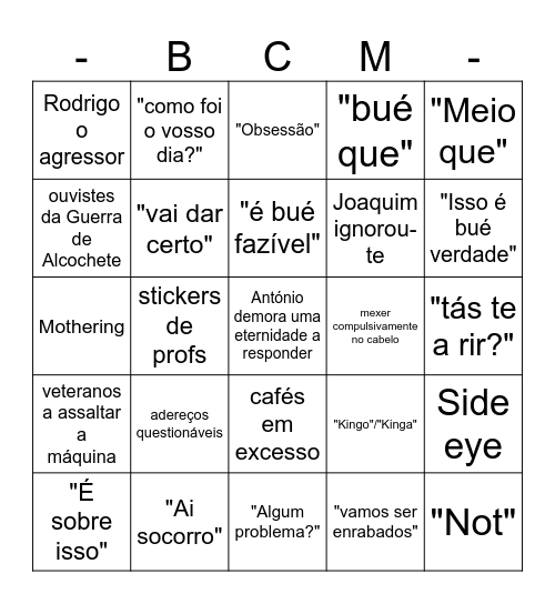 BCM on crack Bingo Card