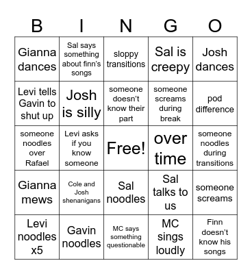 QOTSA bingo Card