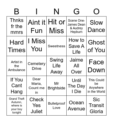 Emo Bingo 2 Bingo Card