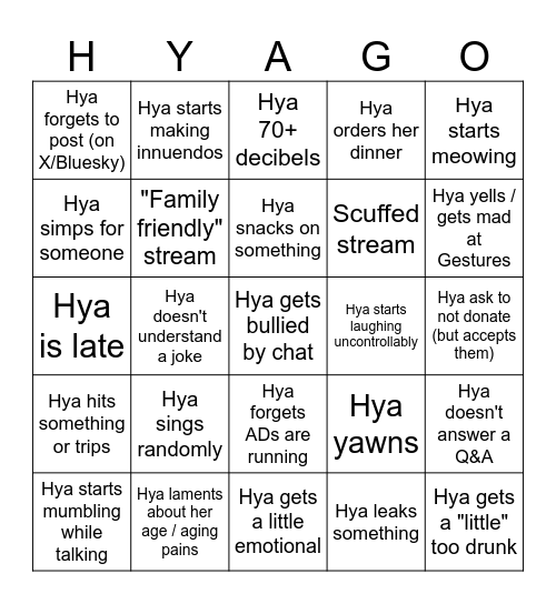 Hyaster Bday! Bingo Card