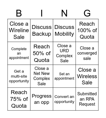 Sales Bingo Card
