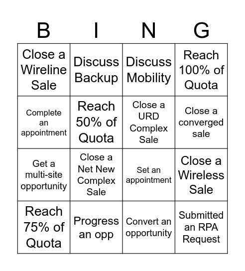 Sales Bingo Card