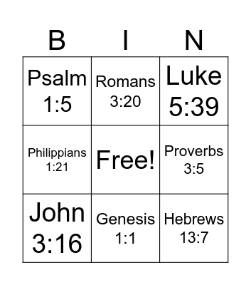 Bible Verses Bingo Card