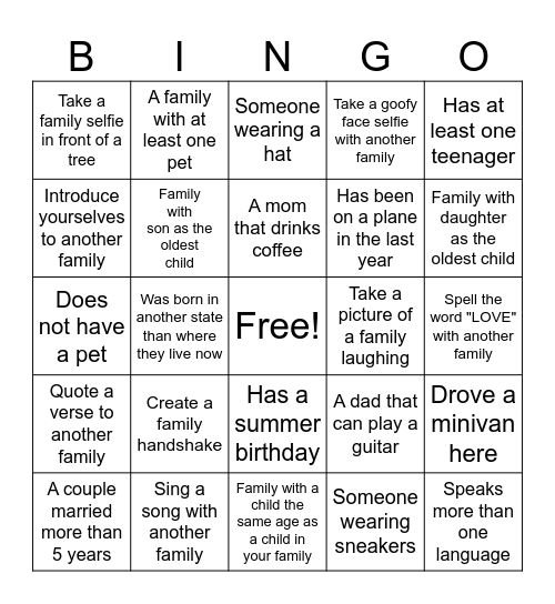 Family Camp 2024 Bingo Card