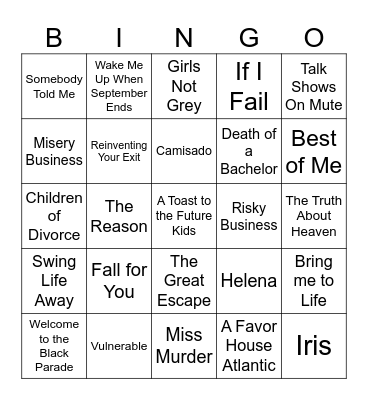 Emo Bingo 3 Bingo Card