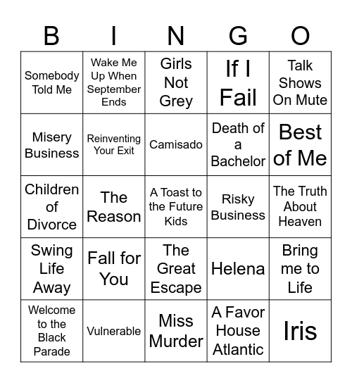 Emo Bingo 3 Bingo Card