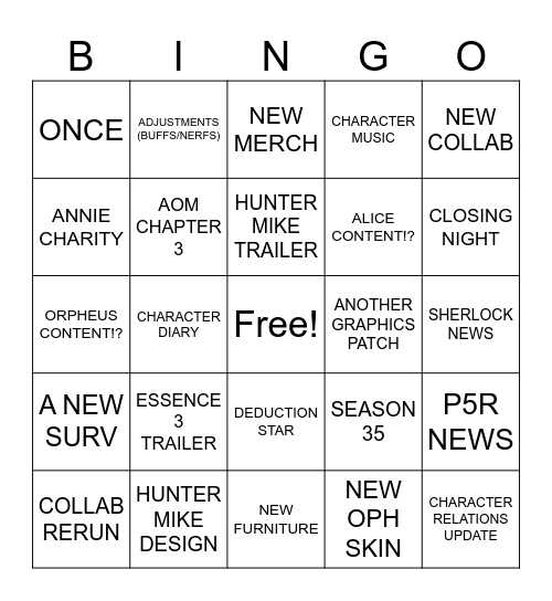 IDV STREAM Bingo Card