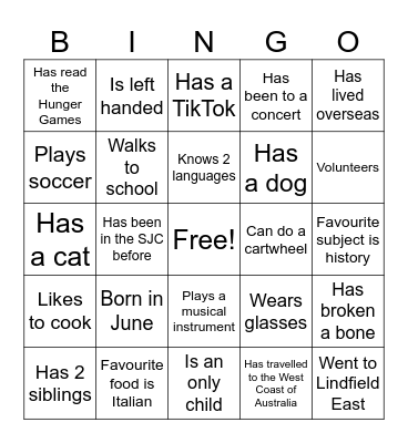 SJC Get to Know You Bingo! Bingo Card