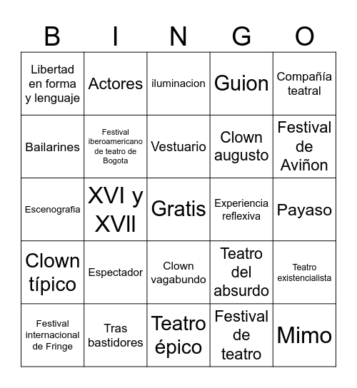 EL TEATRO MODERNO Bingo Card