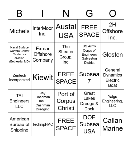 TAMU OCEN Career Fair Bingo Card