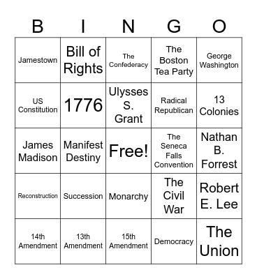 U.S. History Bingo Card