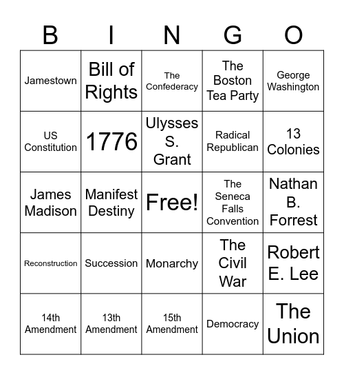 U.S. History Bingo Card