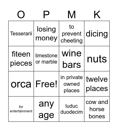 GAMBLING Bingo Card