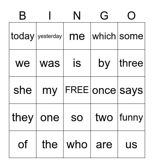 Tricky Word Bingo Card