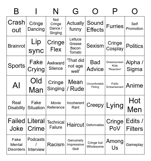 1 Hour FUNSESH Bingo Card