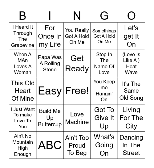 Motown Bingo Card