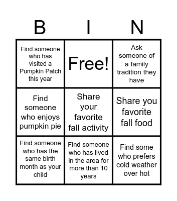 Pumkin Feast  Bingo Card