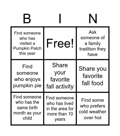 Pumkin Feast  Bingo Card