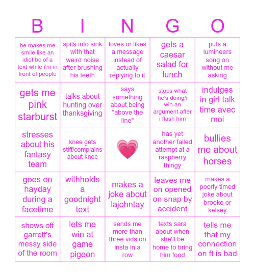 Conner Bingo! Bingo Card