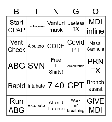 Respiratory Therapy Bingo Card