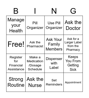Medication Adherence Bingo Card