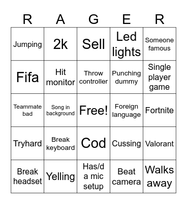 Gamer Rage 😡 Bingo Card