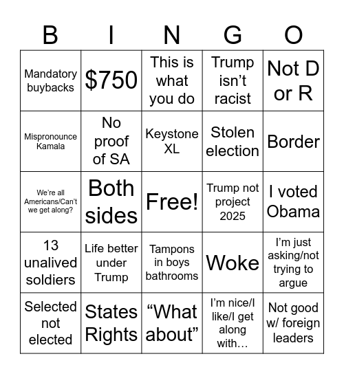 MAGA TALKING POINTS Bingo Card