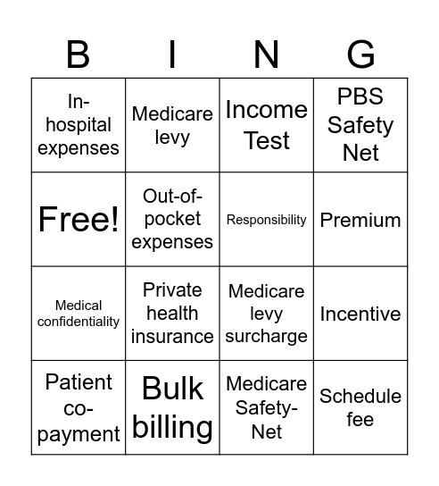 Australia's Health System Bingo Card