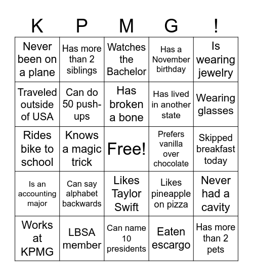 LBSA Skills Workshop Bingo Card