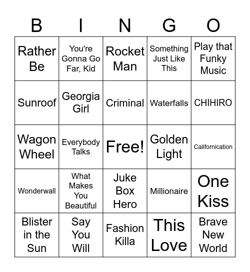Song Bingo #2 FA 24 Bingo Card