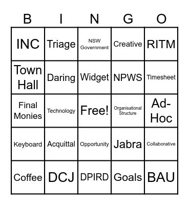 Service Centre Bingo Card