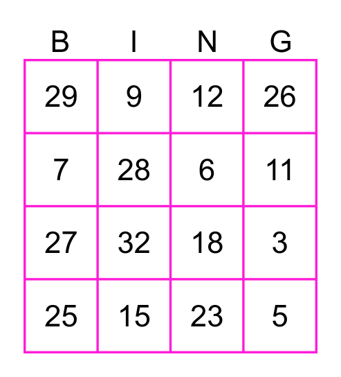 Think Pink! Bingo Card