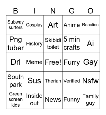 Shorts bingo Card