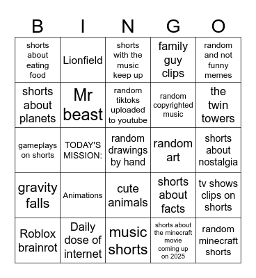 The youtube shorts bingo Card