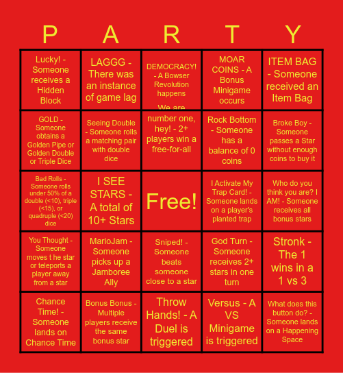 Mario Party JamBINGO Card