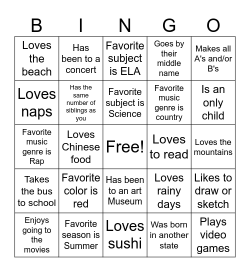 Ice Breaker Bingo Card