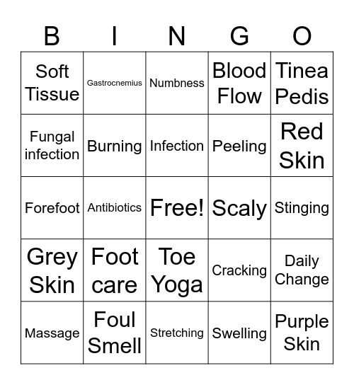 Foot Care Bingo Card