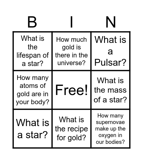 Cosmic Alchemy & the Universe in Us Bingo Card