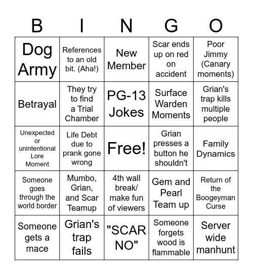 Life Series Bingo Card