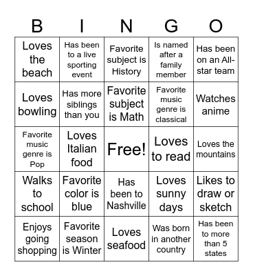 Ice Breaker Bingo Card