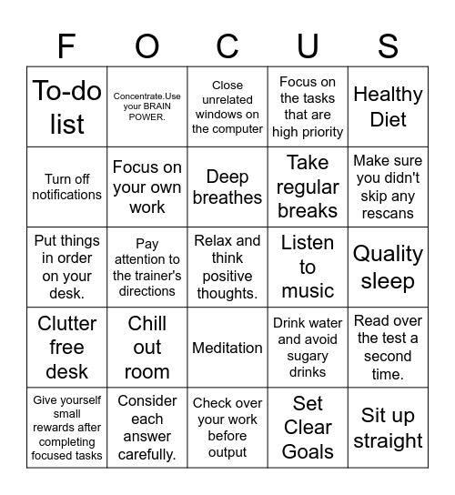 FOCUS Bingo Card