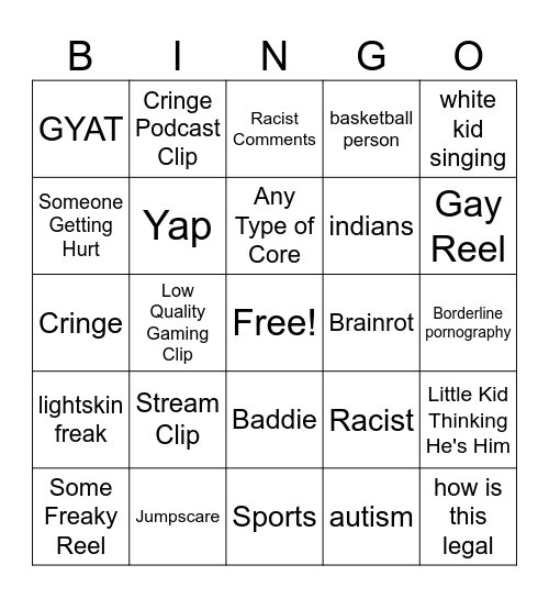 bad ig reels bingo Card