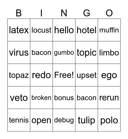 open/closed Bingo Card