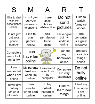 Internet Safety Bingo Card