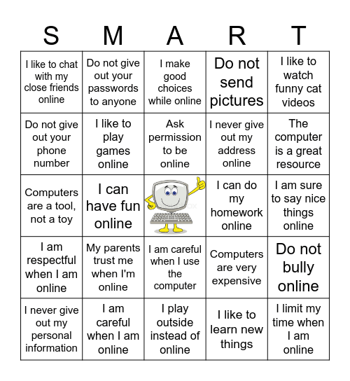 Internet Safety Bingo Card