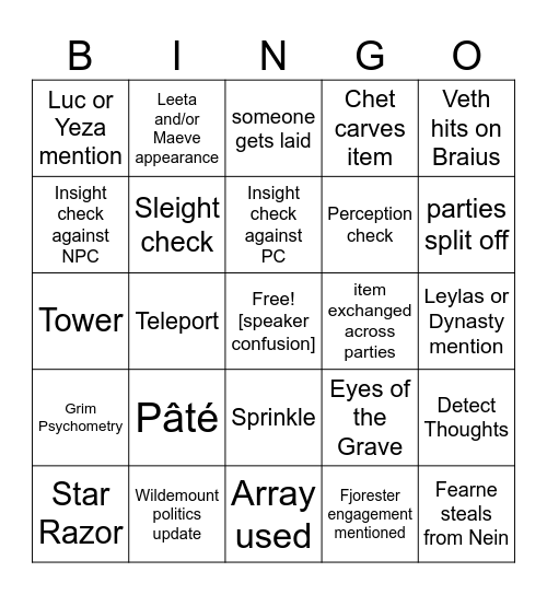 Fifteen, Seven, Nein [Critical Role 3.111] Bingo Card