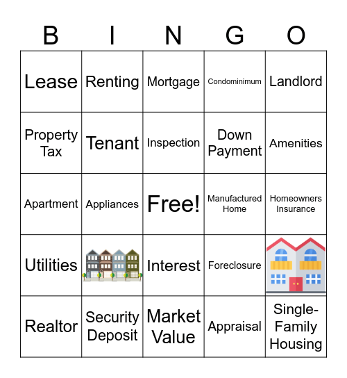 Housing Skillsd Bingo Card