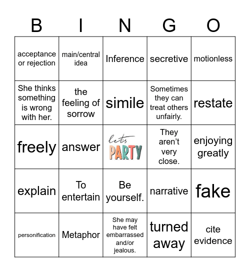 "The Party" Assessment Review Bingo Card