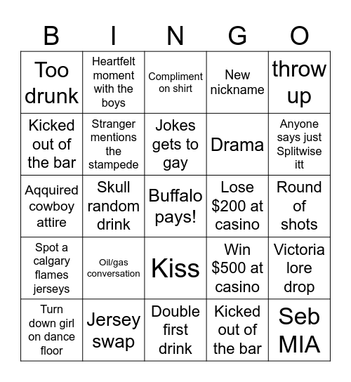 Splitwise Bingo Card